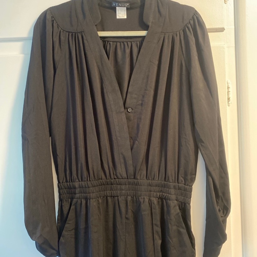 VENUS Elegant Black Gathered Jumpsuit